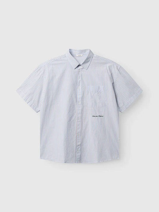 CHEMISE OVERSIZE - bleu ciel/rayures blanc marron