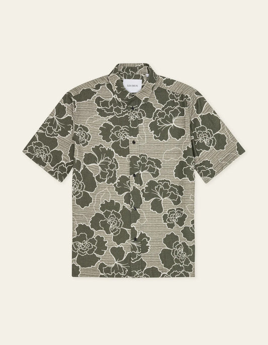 LES DEUX Charlie Poppy AOP SS Shirt  "olive"