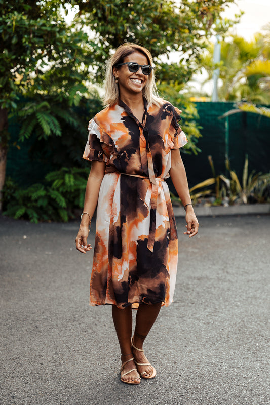 MOSMOSH SABA BLUR DRESS - autumn leaf