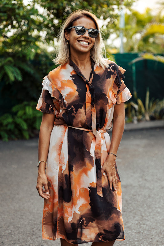 MOSMOSH SABA BLUR DRESS - autumn leaf